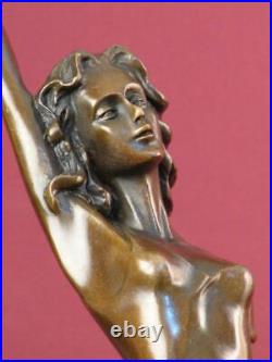 18 Signed Art Deco Statue Highly Detailed Handcrafted Sculpture On Marble