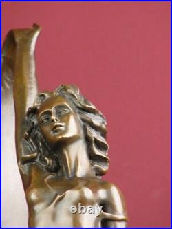 18 Signed Art Deco Statue Highly Detailed Handcrafted Sculpture On Marble