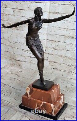 19 Bronze on Rose Marble Chiparus Art Deco Flapper Dancer Girl Statue Sculpture