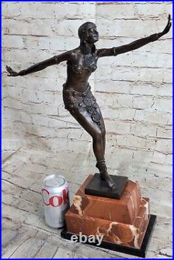 19 Bronze on Rose Marble Chiparus Art Deco Flapper Dancer Girl Statue Sculpture
