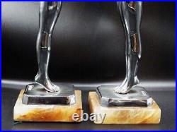ART DECO Original 1930s Pair of French Limousin Chrome NUDE LADY FIGURES