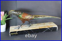 ART DECo French metal marble base pheasant bird Gilly sculpture statue