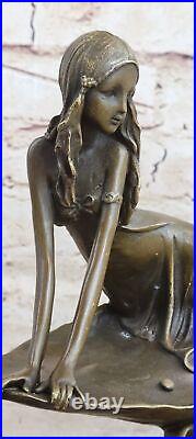 Abstract Modern Art Mid Century Sexy Girl on Rock Bronze Sculpture Figurine Sale