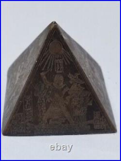Antique Art Deco Brass & Copper Egyptien Pyramid Desk Statue