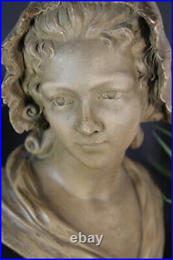 Antique Art deco terracotta Bust girl statue signed Demanet 1930