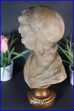 Antique Art deco terracotta Bust girl statue signed Demanet 1930