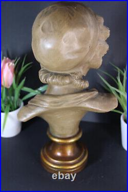 Antique Art deco terracotta Bust girl statue signed Demanet 1930