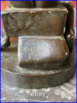 Antique Boy Bronze Statue Sculpture Playing Dice Figure Sign Deocr Rare Old 19th