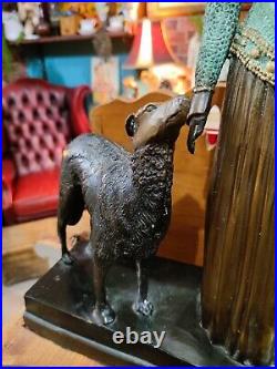 Antique Heavy Art Deco Girl With Two Dogs Friends Forever Sculpture Statue