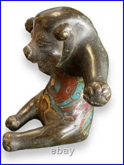 Antique Statue Bronze Cloisonne Zoomorphic Sculpture Enamels Asia Rare Old 19th