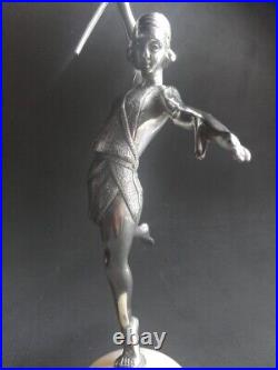 Antique art'deco sculpture lady bronze silver plated & alabaster base 16 inches