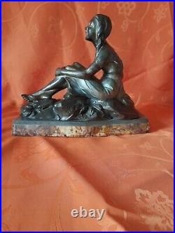 Antique sculpture statue signed B SOLLAZINI girl circa 1920-1930 art deco