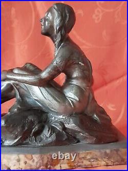 Antique sculpture statue signed B SOLLAZINI girl circa 1920-1930 art deco
