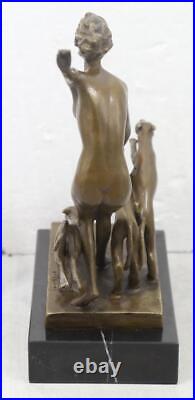 Art Deco Bronze Diana the Huntress with Dogs Signed Lorenzl Marble Base