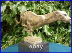 Art Deco Bronze Figure Sculpture Statue Hot Cast Cat Cheetah Cougar Wild Animal