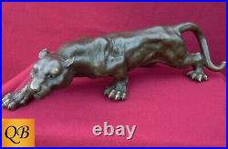 Art Deco Bronze Figure Sculpture Statue Hot Cast Wild Cat Cougar Panther Figure