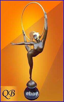 Art Deco Bronze Figurine Sculpture Statue 1920's Morante Hoop Lady Erotic Figure