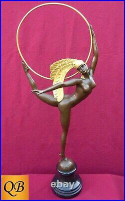 Art Deco Bronze Figurine Sculpture Statue 1920's Morante Hoop Lady Erotic Figure