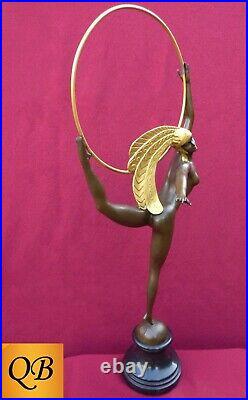 Art Deco Bronze Figurine Sculpture Statue 1920's Morante Hoop Lady Erotic Figure