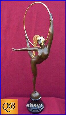 Art Deco Bronze Figurine Sculpture Statue 1920's Morante Hoop Lady Erotic Figure