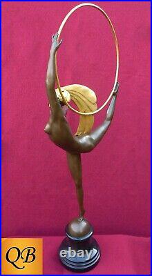 Art Deco Bronze Figurine Sculpture Statue 1920's Morante Hoop Lady Erotic Figure