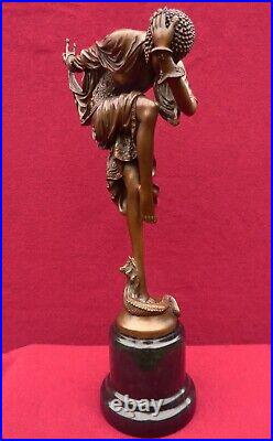 Art Deco Bronze Figurine Sculpture Statue Ankara Erotic Lady Dancer Colinet Lp