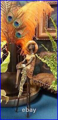 Art Deco Bronze Figurine Sculpture Statue At The Bar Cp Lady Signed D. H. Chiparus