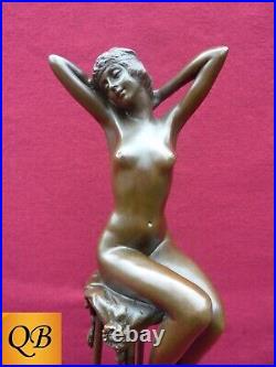 Art Deco Bronze Figurine Sculpture Statue Awakening Lady Figure D. H. Chiparus