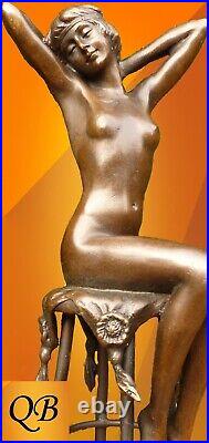 Art Deco Bronze Figurine Sculpture Statue Awakening Nude Hot Cast Lady Figure