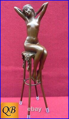Art Deco Bronze Figurine Sculpture Statue Awakening Nude Hot Cast Lady Figure