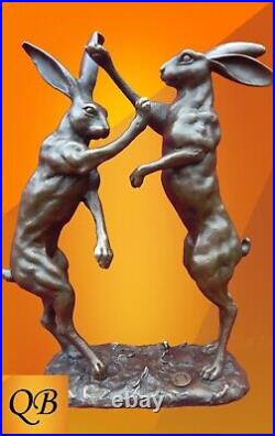 Art Deco Bronze Figurine Sculpture Statue Boxing Hares Hot Cast Animal Figures