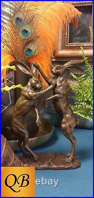 Art Deco Bronze Figurine Sculpture Statue Boxing Hares Hot Cast Animal Figures