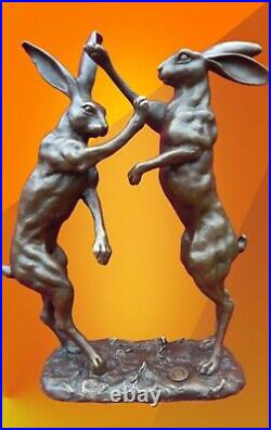 Art Deco Bronze Figurine Sculpture Statue Boxing Hares Hot Cast Animal Figures