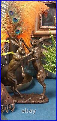 Art Deco Bronze Figurine Sculpture Statue Boxing Hares Hot Cast Animal Figures