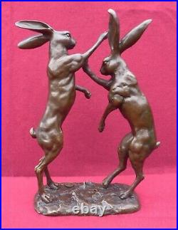 Art Deco Bronze Figurine Sculpture Statue Boxing Hares Hot Cast Animal Figures