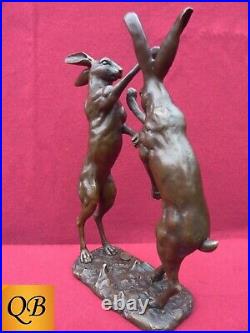 Art Deco Bronze Figurine Sculpture Statue Boxing Hares Hot Cast Animal Figures