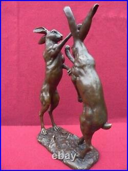 Art Deco Bronze Figurine Sculpture Statue Boxing Hares Hot Cast Animal Figures