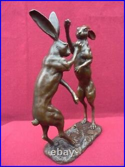 Art Deco Bronze Figurine Sculpture Statue Boxing Hares Hot Cast Animal Figures