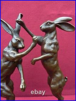 Art Deco Bronze Figurine Sculpture Statue Boxing Hares Hot Cast Animal Figures