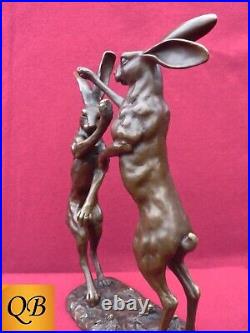 Art Deco Bronze Figurine Sculpture Statue Boxing Hares Hot Cast Animal Figures