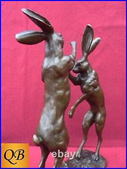 Art Deco Bronze Figurine Sculpture Statue Boxing Hares Hot Cast Animal Figures