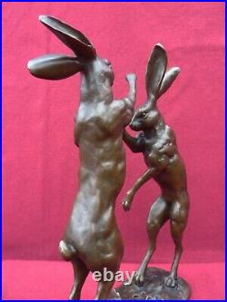 Art Deco Bronze Figurine Sculpture Statue Boxing Hares Hot Cast Animal Figures