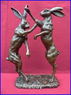 Art Deco Bronze Figurine Sculpture Statue Boxing Hares Hot Cast Animal Figures