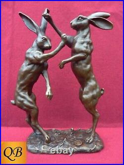 Art Deco Bronze Figurine Sculpture Statue Boxing Hares Hot Cast Animal Figures