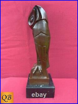 Art Deco Bronze Figurine Sculpture Statue Cubism Bird Wise Owl Hot Cast Figure