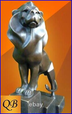 Art Deco Bronze Figurine Sculpture Statue Cubist Proud Lion Hot Cast Cat Figure