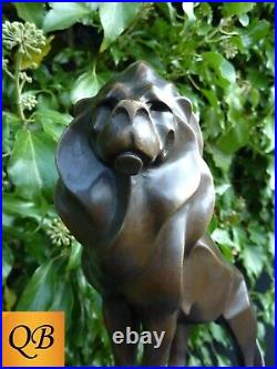 Art Deco Bronze Figurine Sculpture Statue Cubist Proud Lion Hot Cast Cat Figure