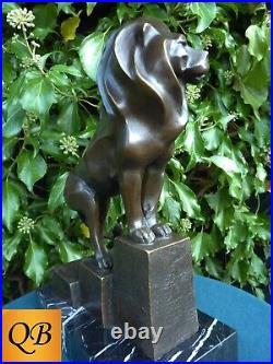 Art Deco Bronze Figurine Sculpture Statue Cubist Proud Lion Hot Cast Cat Figure