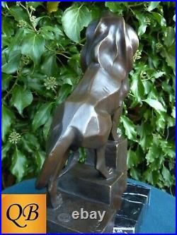 Art Deco Bronze Figurine Sculpture Statue Cubist Proud Lion Hot Cast Cat Figure