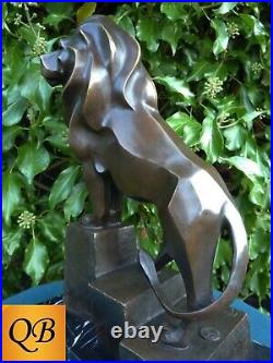 Art Deco Bronze Figurine Sculpture Statue Cubist Proud Lion Hot Cast Cat Figure